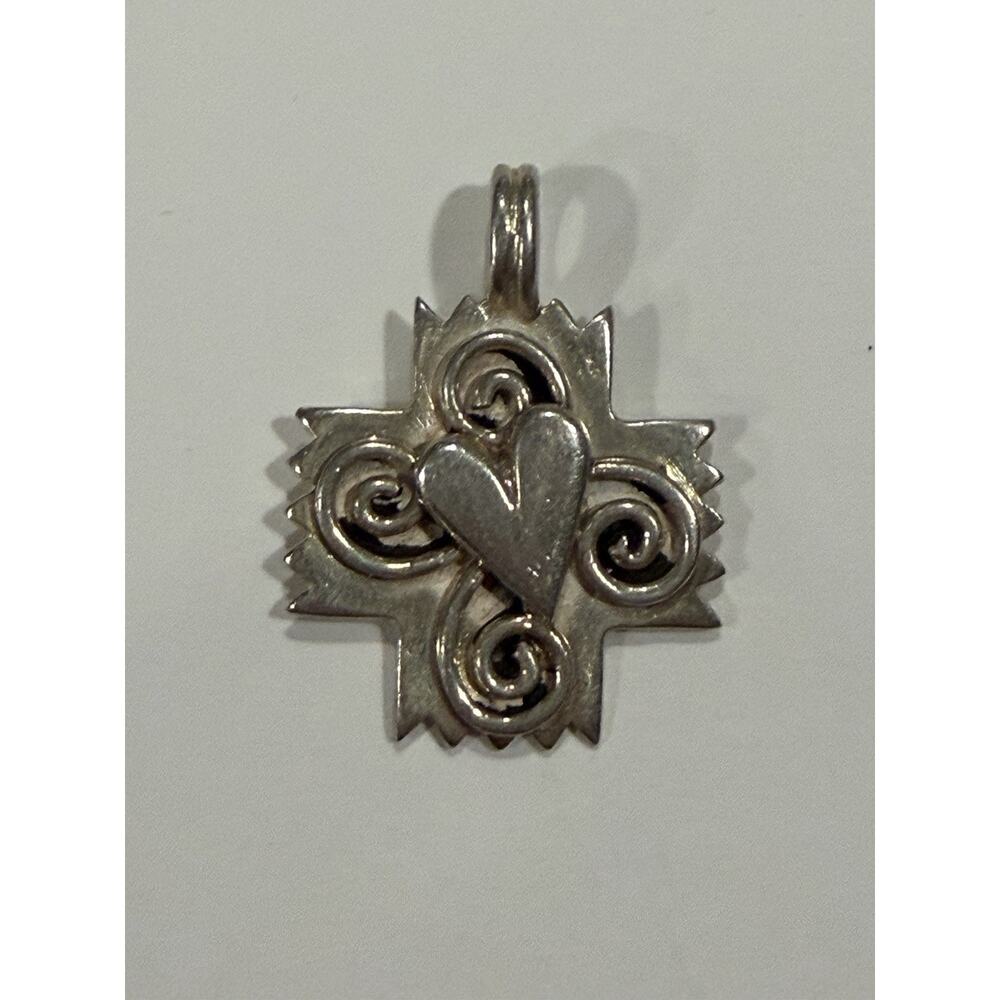 Vintage 925 Silver Heart Cross Pendant Signed JM 9.2 Grams